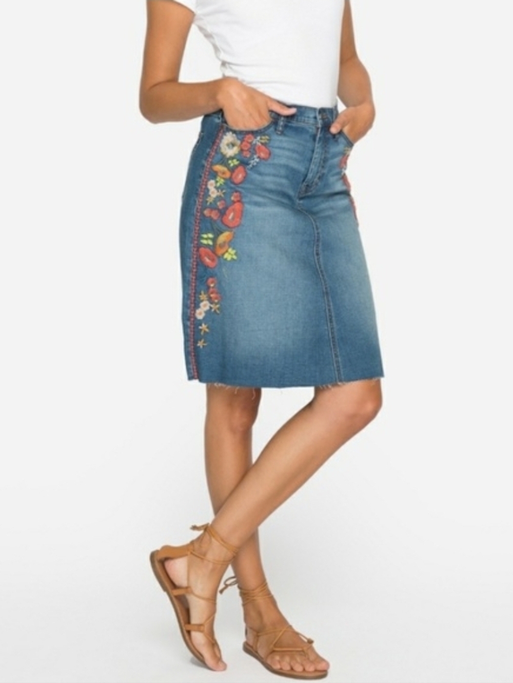 Johnny Was Jwla indigo embroidered denim jean skirt boho chic design Size 30 - Picture 4 of 16